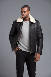 Mens Black Leather Shearling Jacket